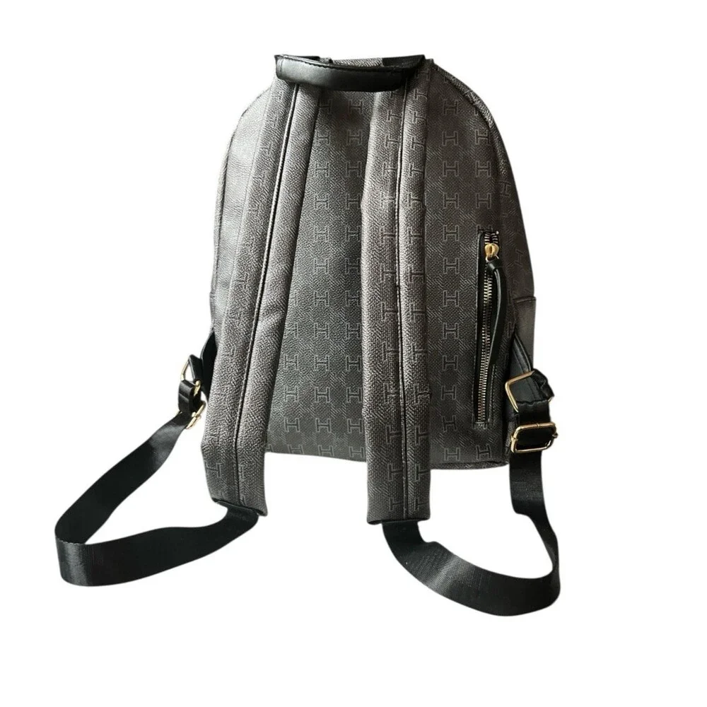 Halston Monogrammed Backpack Women’s Black Gold Tone Accents  READ